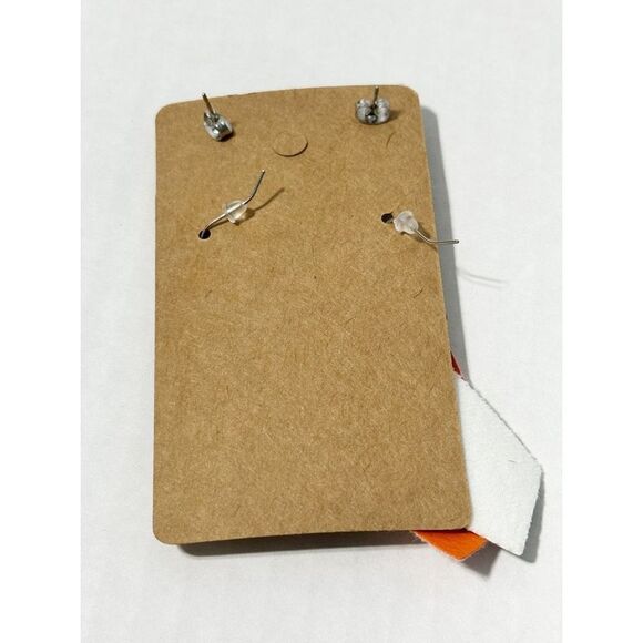 Leopard Print Vegan Leather Dangle & Crystal Round Earrings Orange Black 2 Pairs - Picture 7 of 7